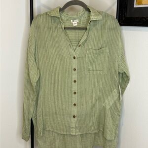 Billabong Sage Green Striped Button-Down Shirt